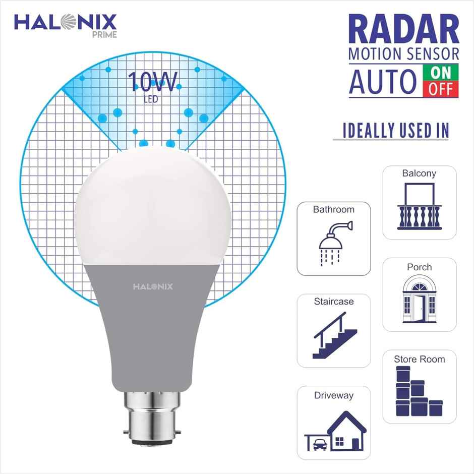 Halonix 10W AutoOn Auto Off Motion Sensor, White Led Bulb | B22 Base Holder