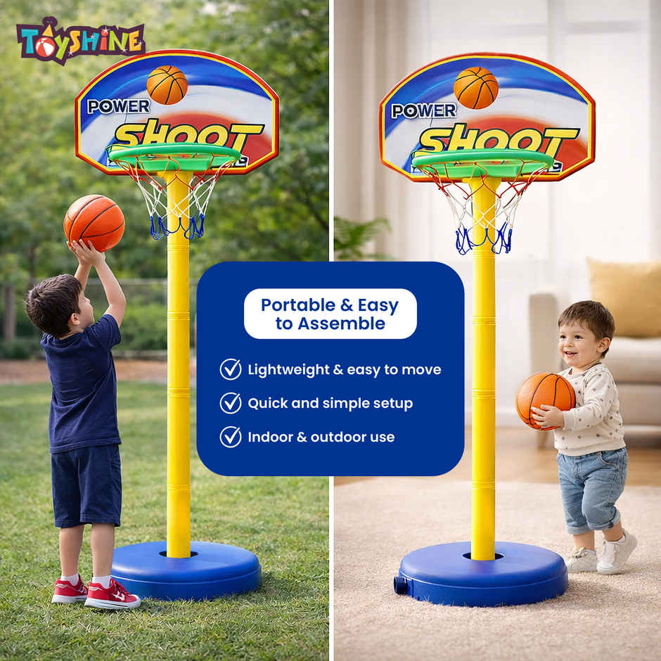 Toyshine Adjustable Basketball Hoop Set with Ball, Indoor & Outdoor Sports Fun, Multicolor