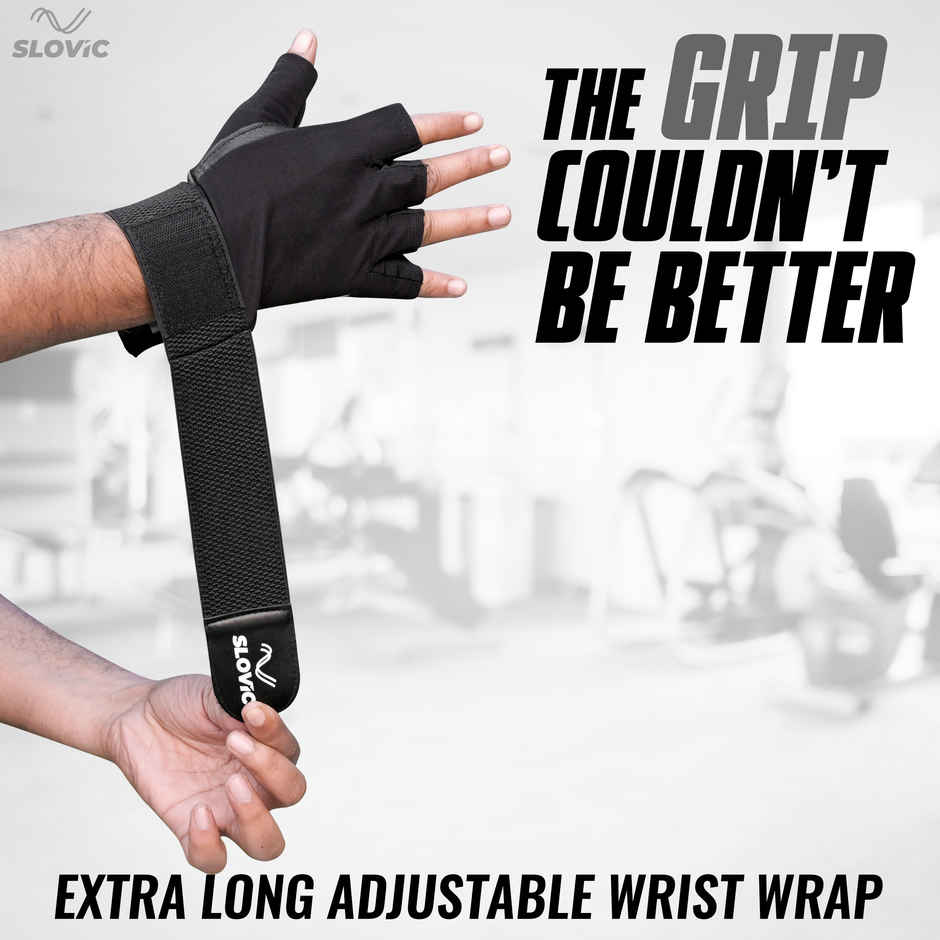 Slovic Leather Gym Gloves for Men & Women Weightlifting & Workout - Black