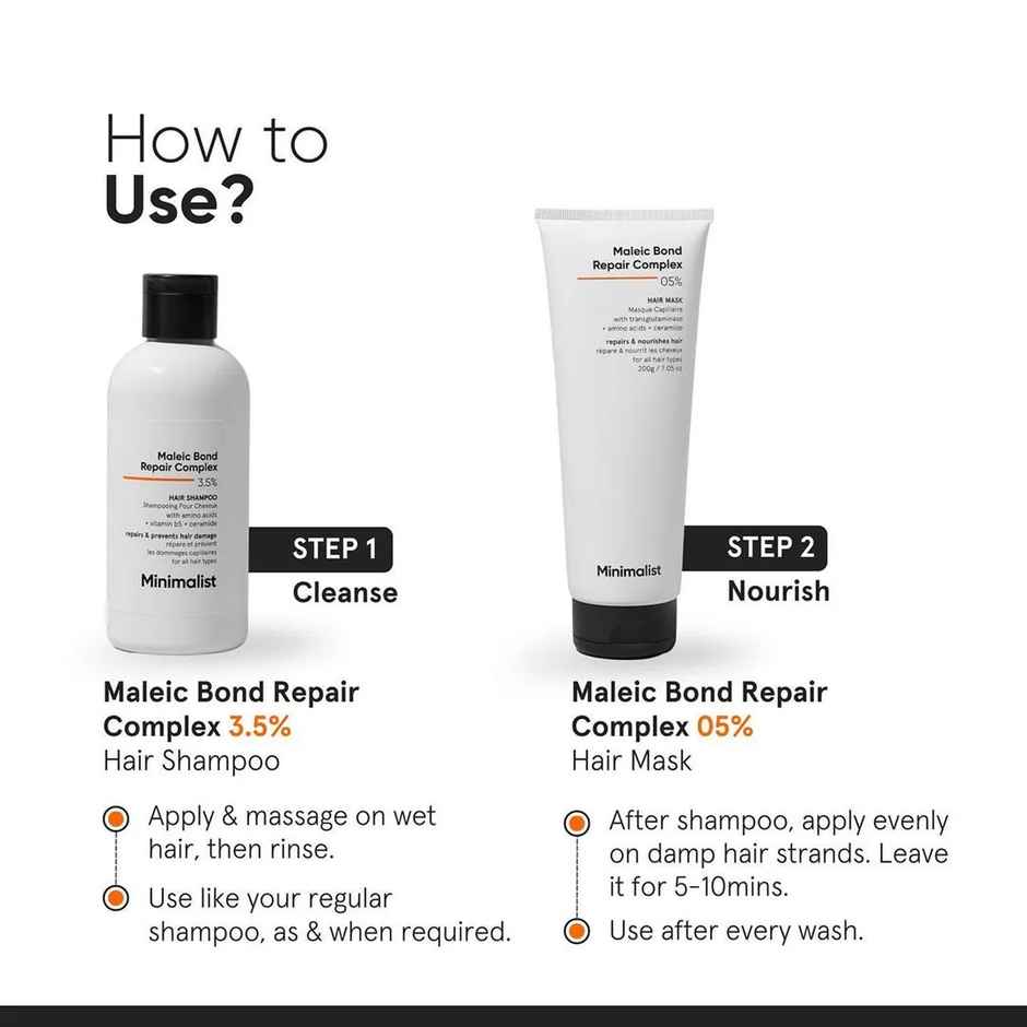 Minimalist 3.5% Maleic Bond Repair Shampoo for Damaged, Dry & Frizzy Hair