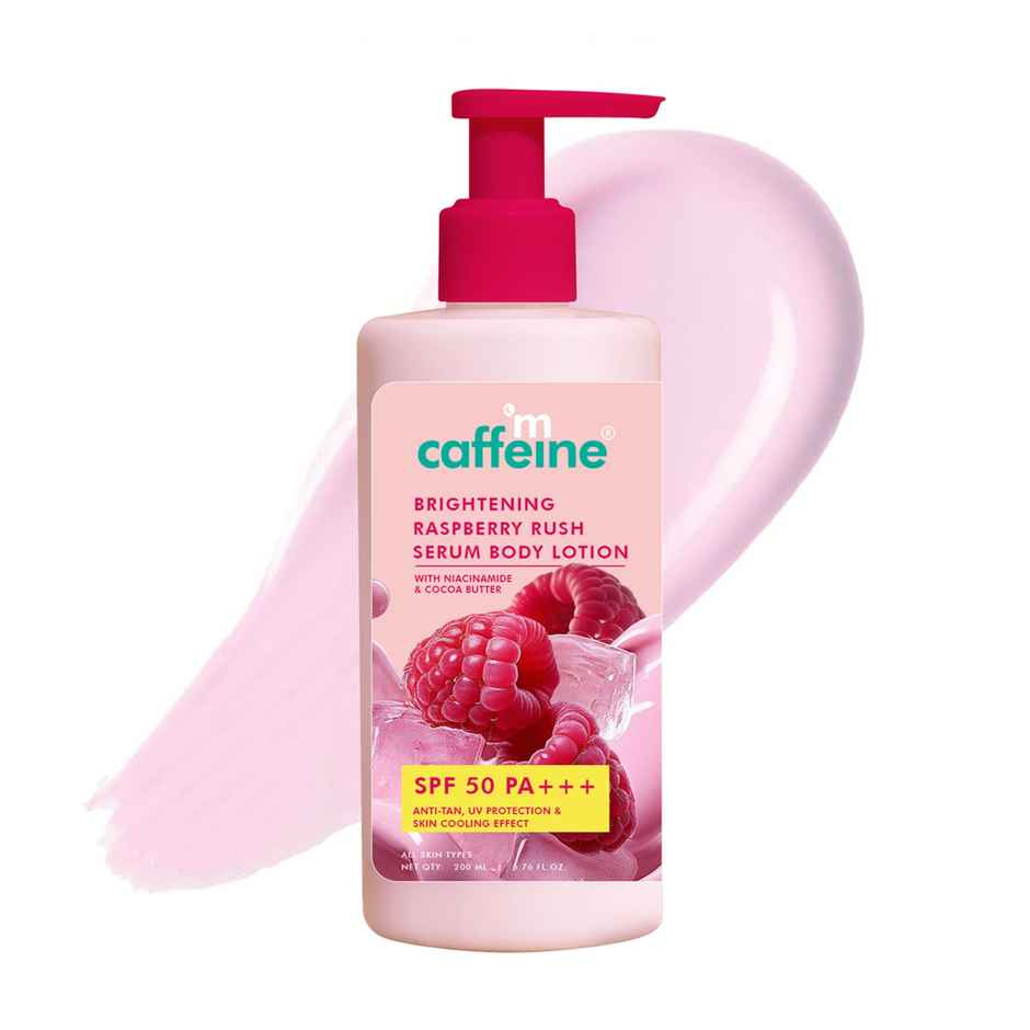 mCaffeine Brightening Raspberry Rush Serum Body Lotion SPF 50 PA+++