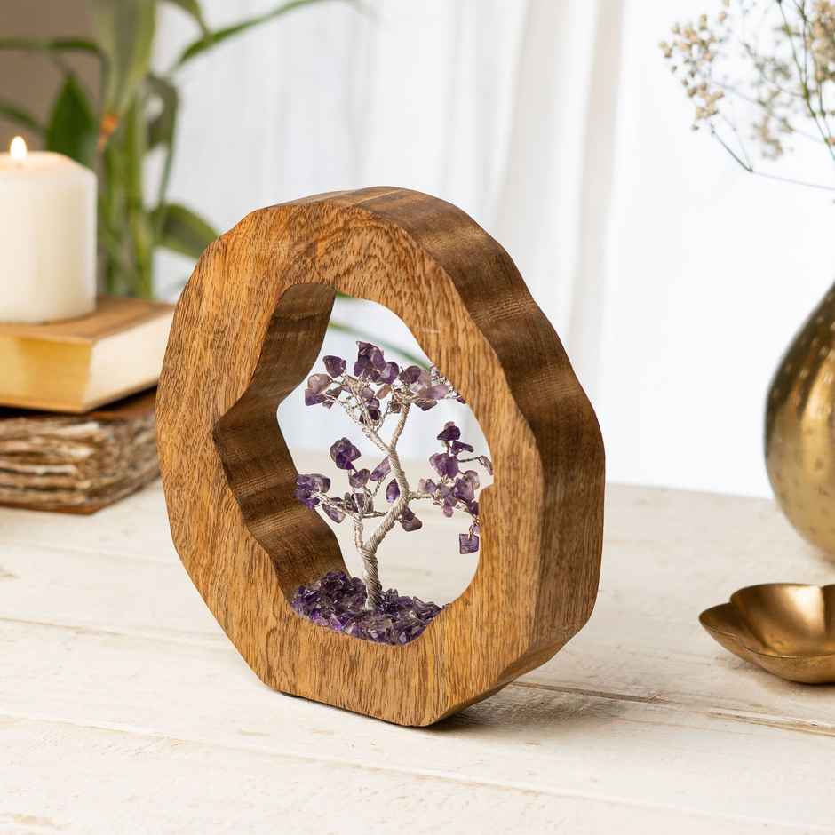 Ritualistic Amethyst Crystal Tree in Wooden Ring