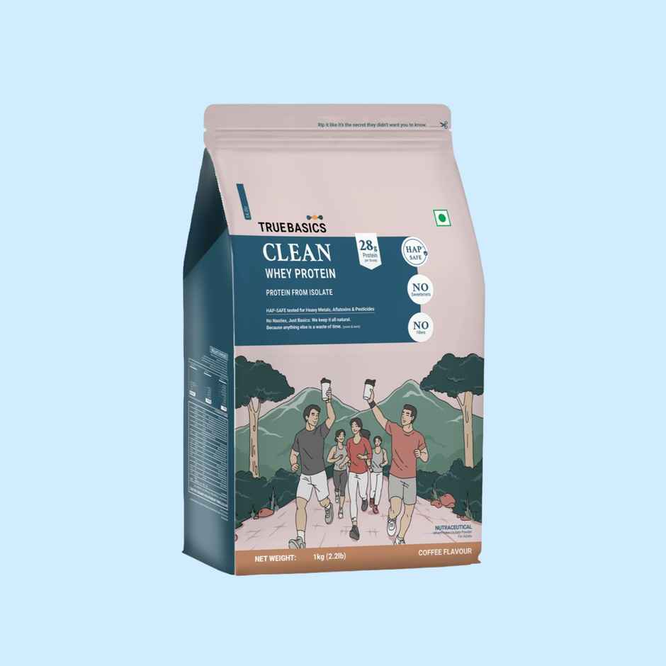 TRUE Basics Clean Whey Protein Isolate Powder | Coffee 30 Servings 28 G Protein Per Scoop