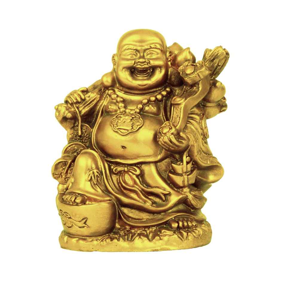 Tied Ribbons Laughing Buddha Statue Figurine Showpiece (13 Cm)