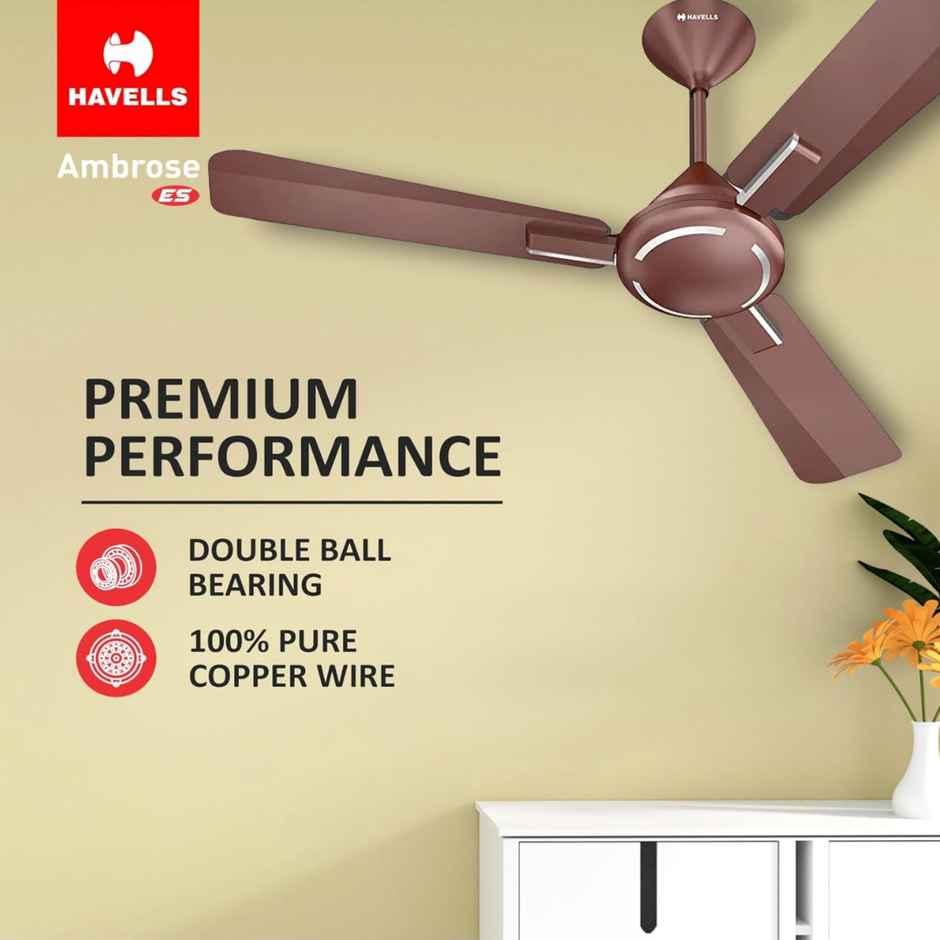 Havells Ambrose ES Ceiling Fan, 1200mm, Energy Saving, 100% Pure Copper Motor,Nickel Pearl Brown