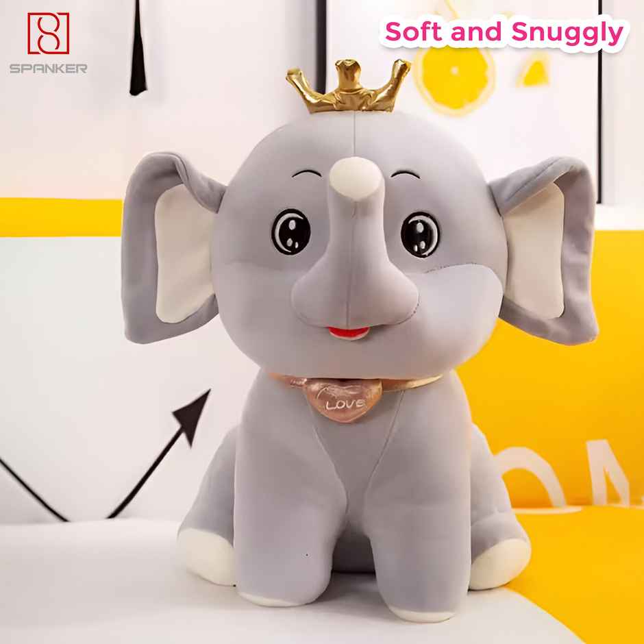 Spanker Stuffed Elephant Toy | Grey | Cartoon Crown | Kids Gift