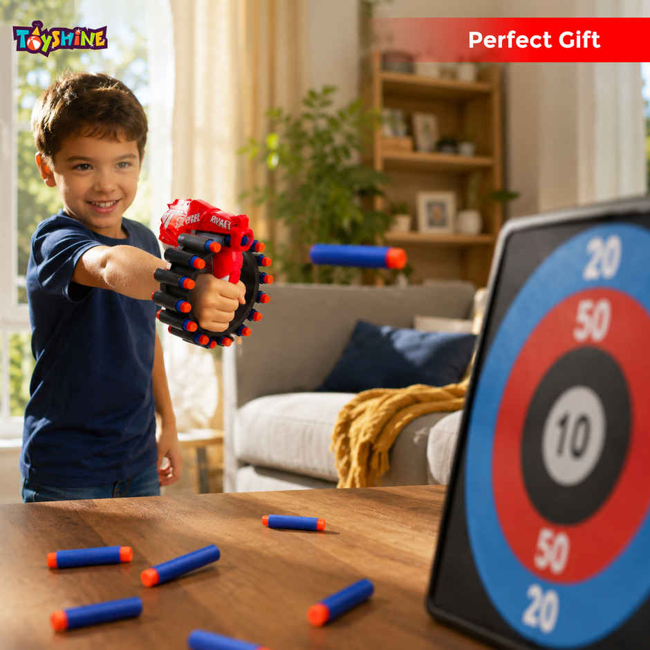 Toyshine Long Range 60ft Pull-Reload Foam Blaster with 20 EVA Bullets & Wrist Target | Toy Gun