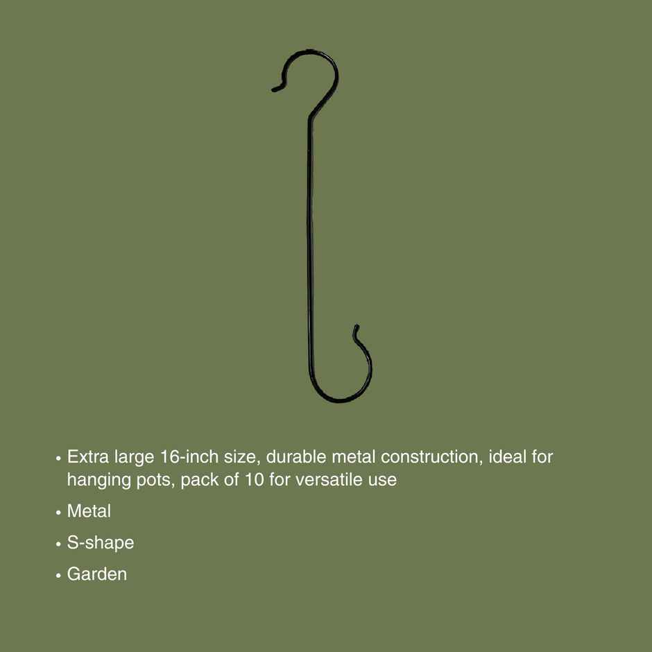 Leafy Tales 16 Inch Metal S Hooks For Hanging Pot Extension, Pack Of 10 Pcs, Xl Size