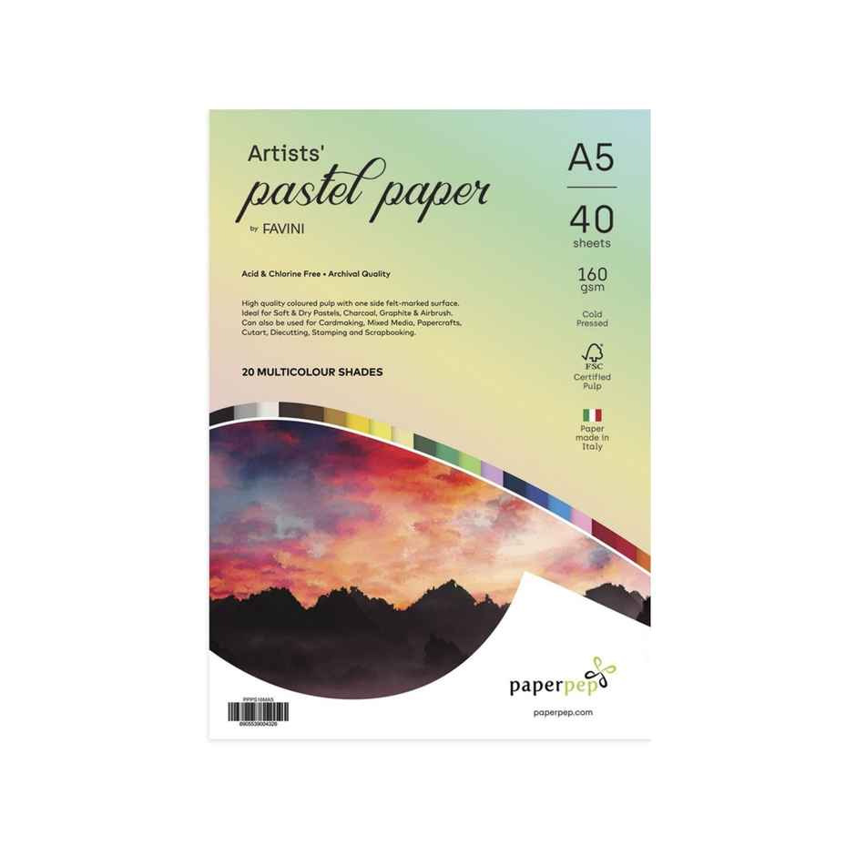 Paperpep Artists Pastel Papers 160Gsm A5 Multicolor Shades Assorted Pack Of 40 Sheets
