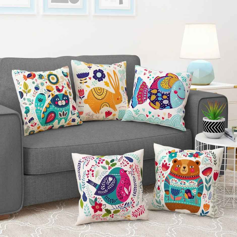 Story@Home Multicolor Animal Print Polyester 5 Units of Helio Cushion Covers
