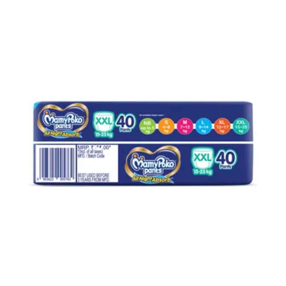 Mamypoko All Night Absorb Baby Diapers | Pant Style | 2XL | 40 pcs