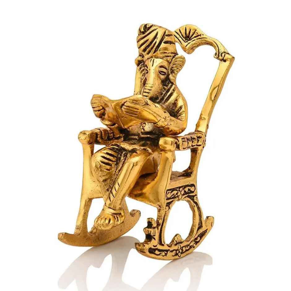 Ganesh Ji Idol with Mooshak in Gold Polish | Devnidhi