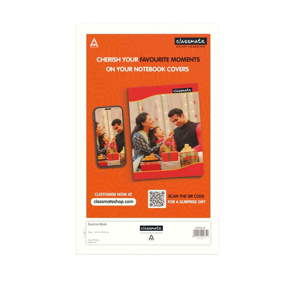 Classmate|Longbook|Soft Cover| | Single Line| A4| 314 x 194|160 pages
