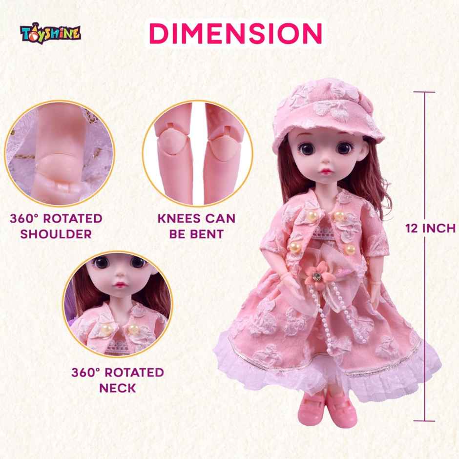 Toyshine Cute Doll with 3D Eyes & Beautiful Wedding Dress | With Movable Joints | 12 Inch | Pink