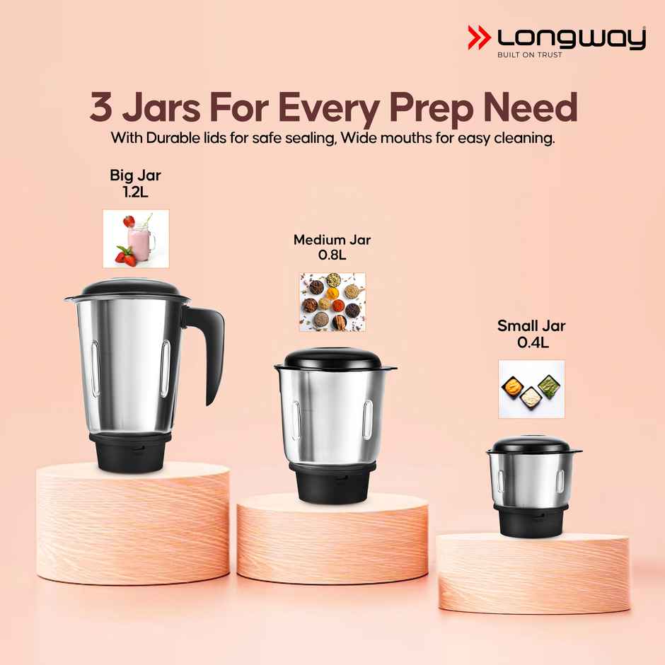 Longway Roto Max 500W Mixer Grinder + 1100W Dry Iron | 3 Jars | Powerful Motor Combo|2-Yr Warranty