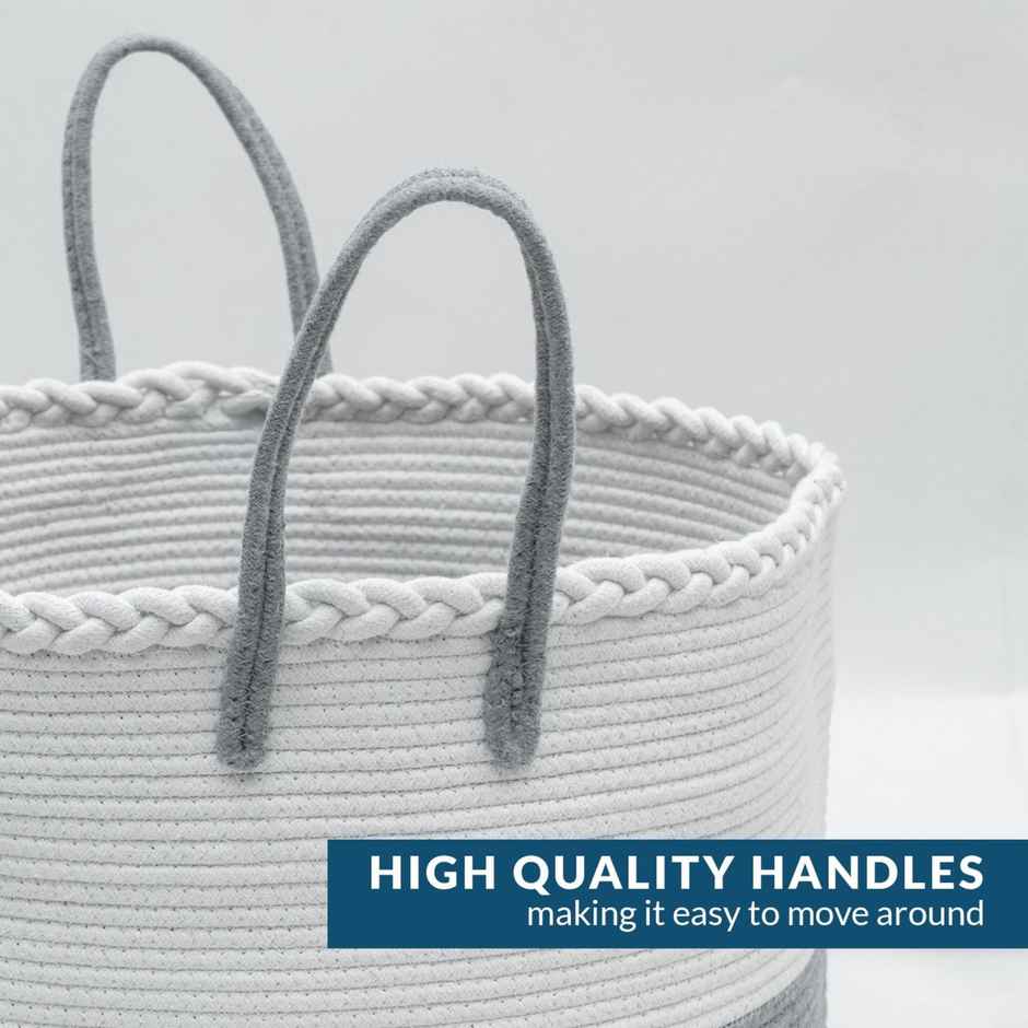 PrettyKrafts Jute Basket | Organizer for Toys, Laundry, Clothes & Planter Use - White Grey