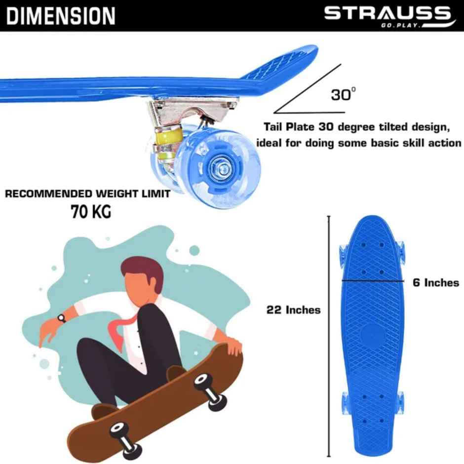 Strauss Cruiser Penny Board with LED Wheels, (Blue)