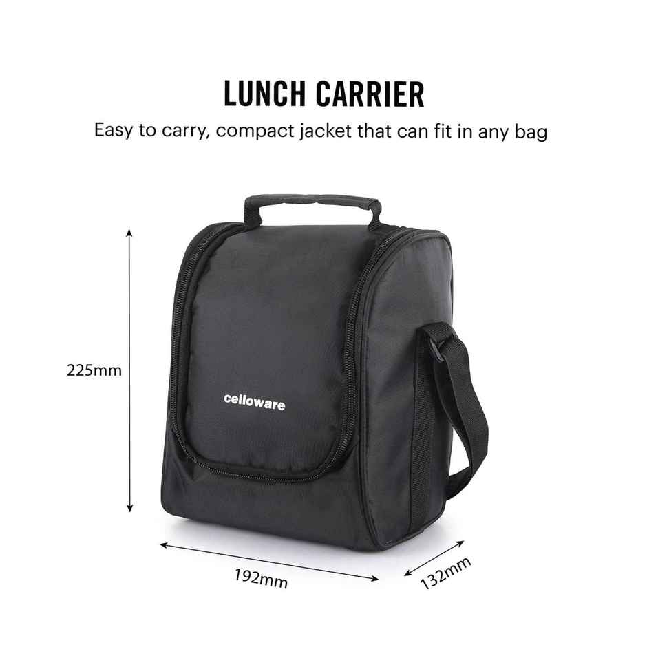 Cello MF All in One Lunch Box 5 with Bag, Black | 3 Containers Steel, 1 Pickle Box and 1 Bottle