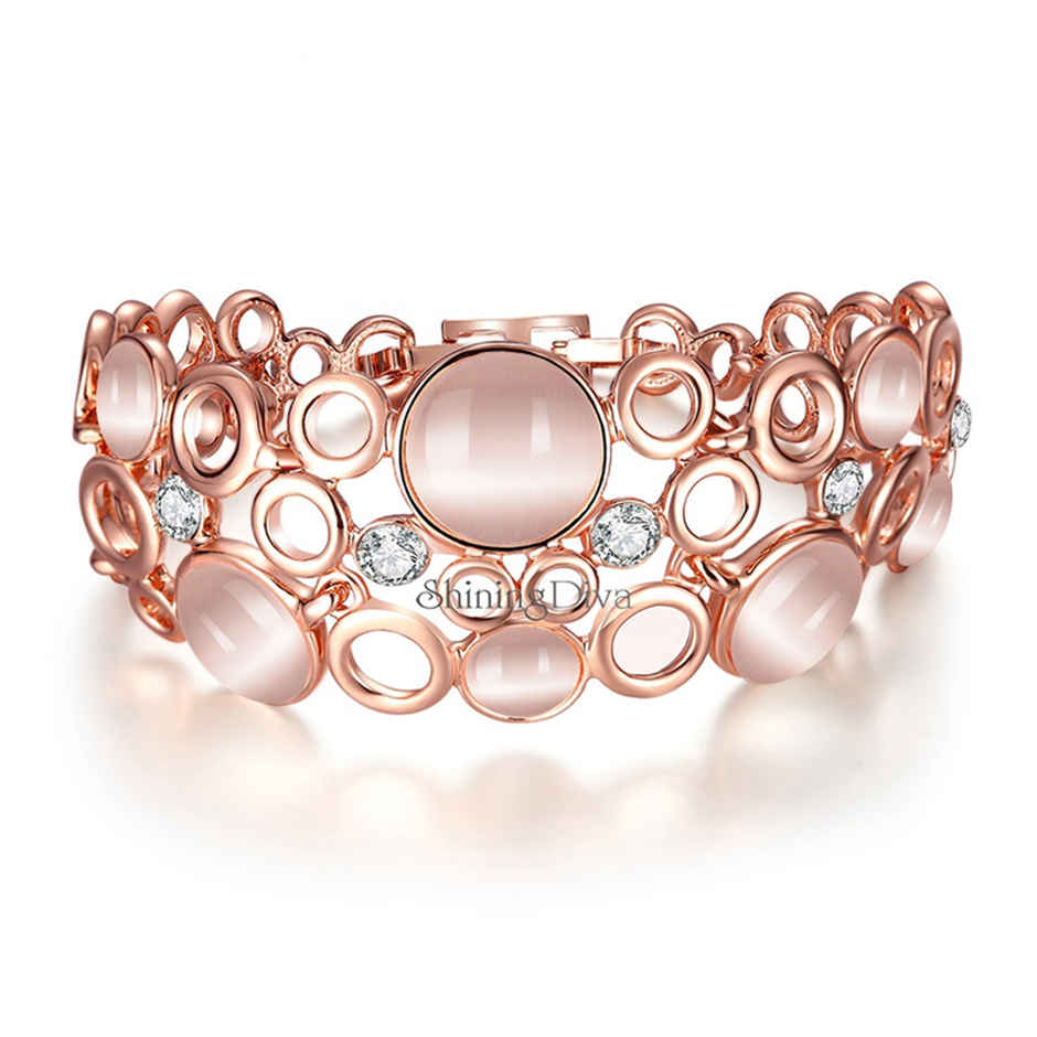Shining Diva Fashion 18k Rose Gold Classic Femme Opal Stylish Bracelet for Girls and Women | 9574b