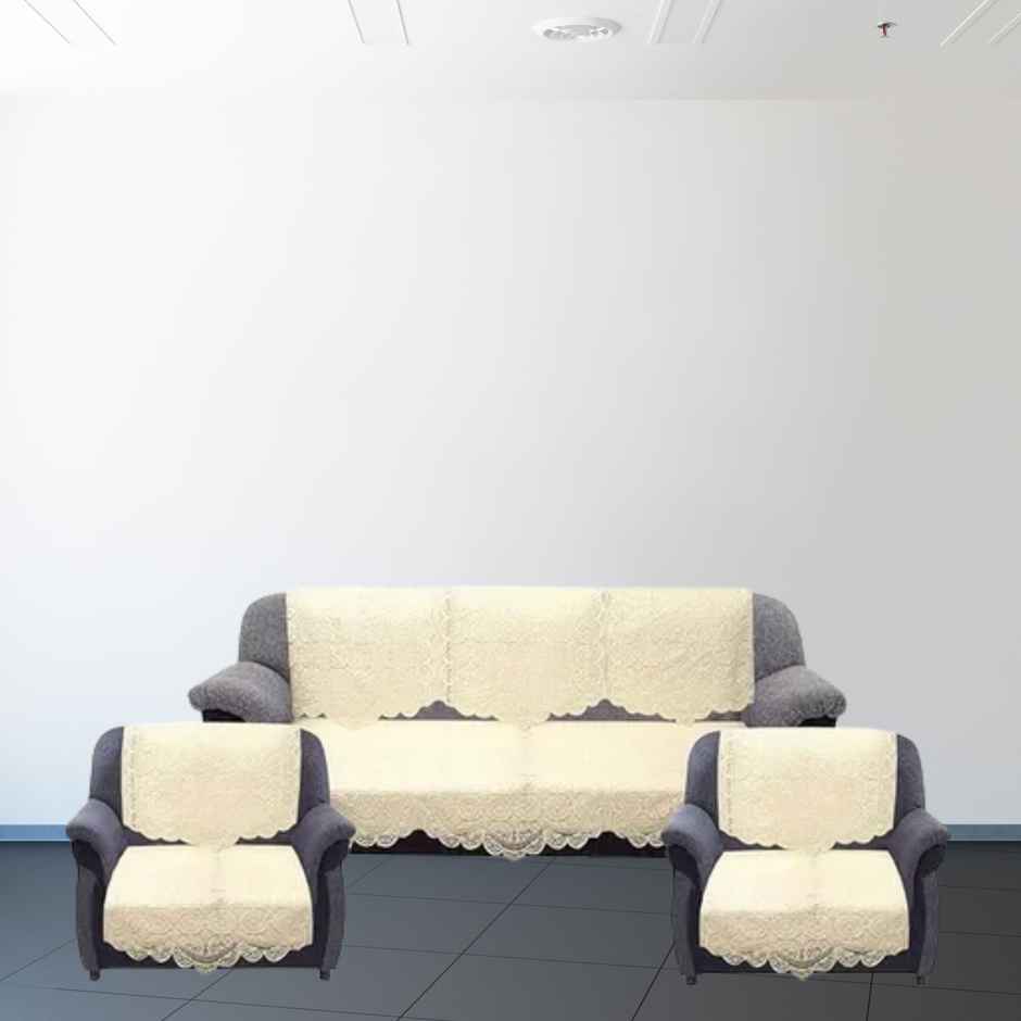 Kuber Industries Premium 5 Seater Sofa Cover | Chikankari Cotton Fabric | Cream