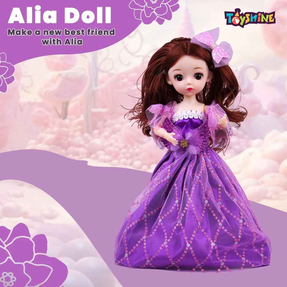 Toyshine 9 Inch Alia Doll In Wedding Dress | Pretend Play Toy | Purple