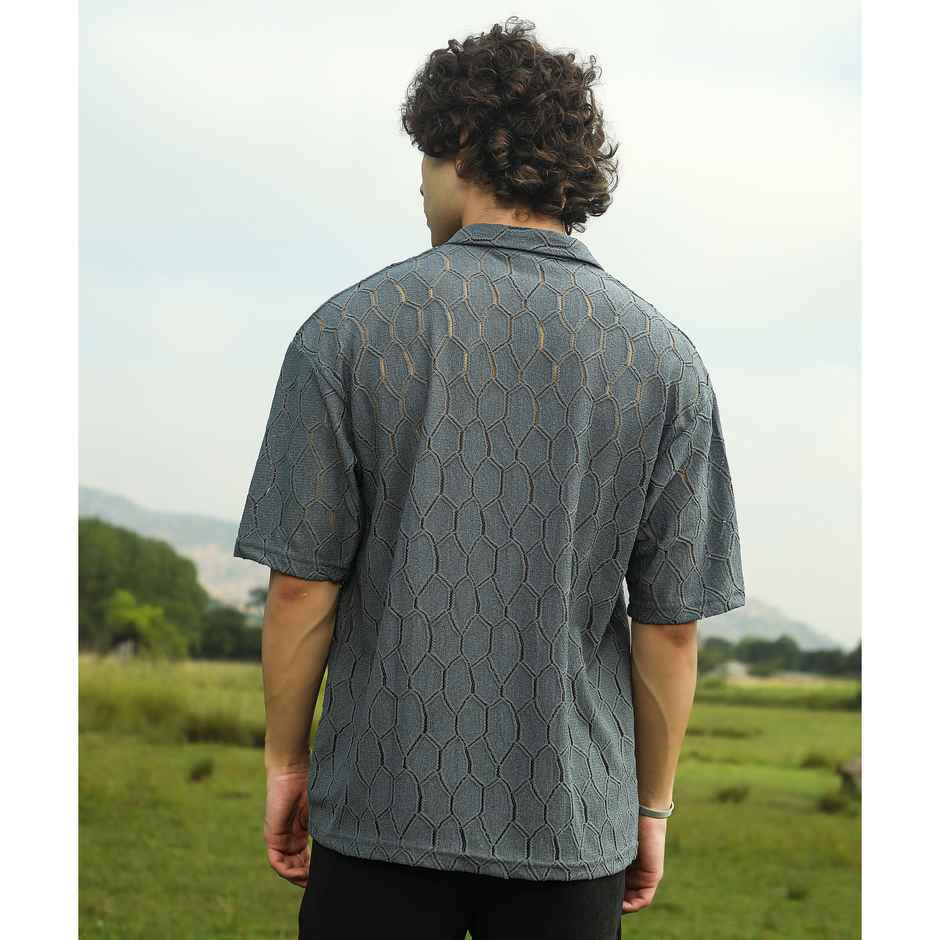 Campus Sutra Men's Honeycomb - Knit Polo T-shirt | Moon Grey - S