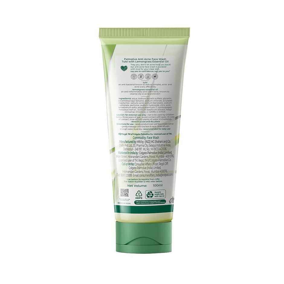 Palmolive Anti Acne Purifying Gel Facewash Made Up Of A 100% Natural Unique Blend Of Tulsi And Lemongrass Essential Oil Extract, Face Wash Suitable For All Skin Types