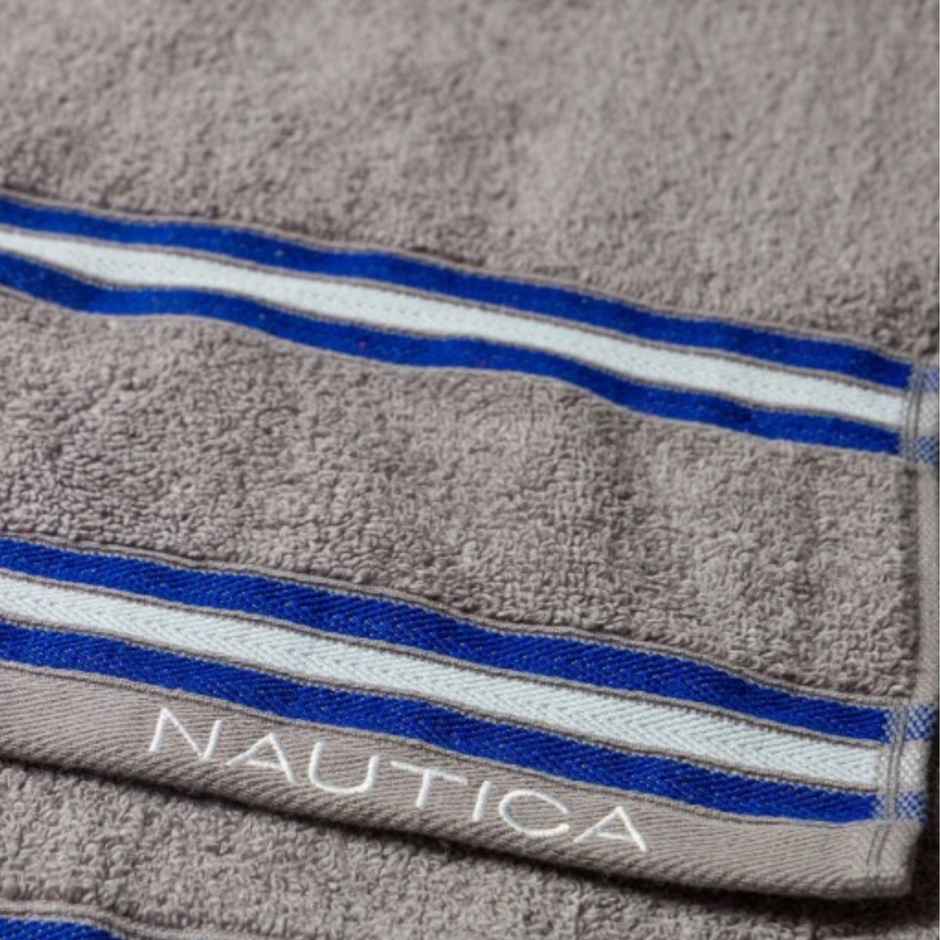 Nautica Super Soft Zero Twist 100% Cotton Towel | 2 Pieces | Vintage Crew Stripe Solid Grey