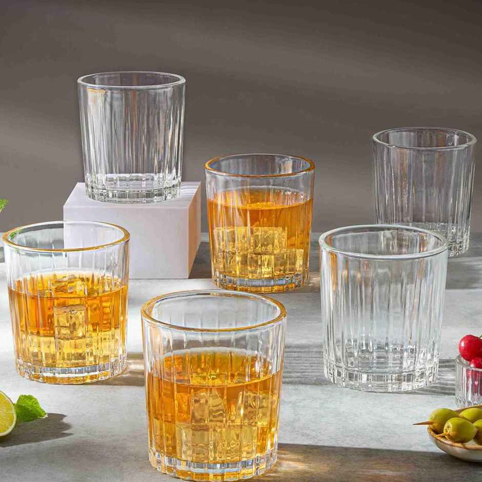 Charm Whiskey Glass Tumbler Set | 300 ml | 6 pcs | Made in India | Borosilicate Glass