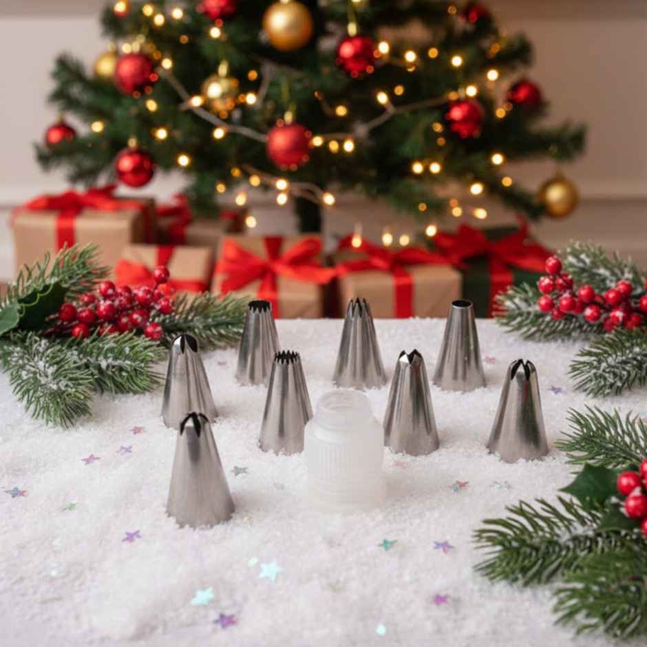 Aluminium Nozzles 8 Pcs with 1 Coupler and 1 Piping | Baking Tool