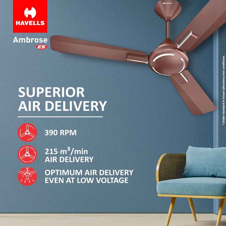 Havells Ambrose ES Ceiling Fan, 1200mm, Energy Saving, 100% Pure Copper Motor,Nickel Pearl Brown