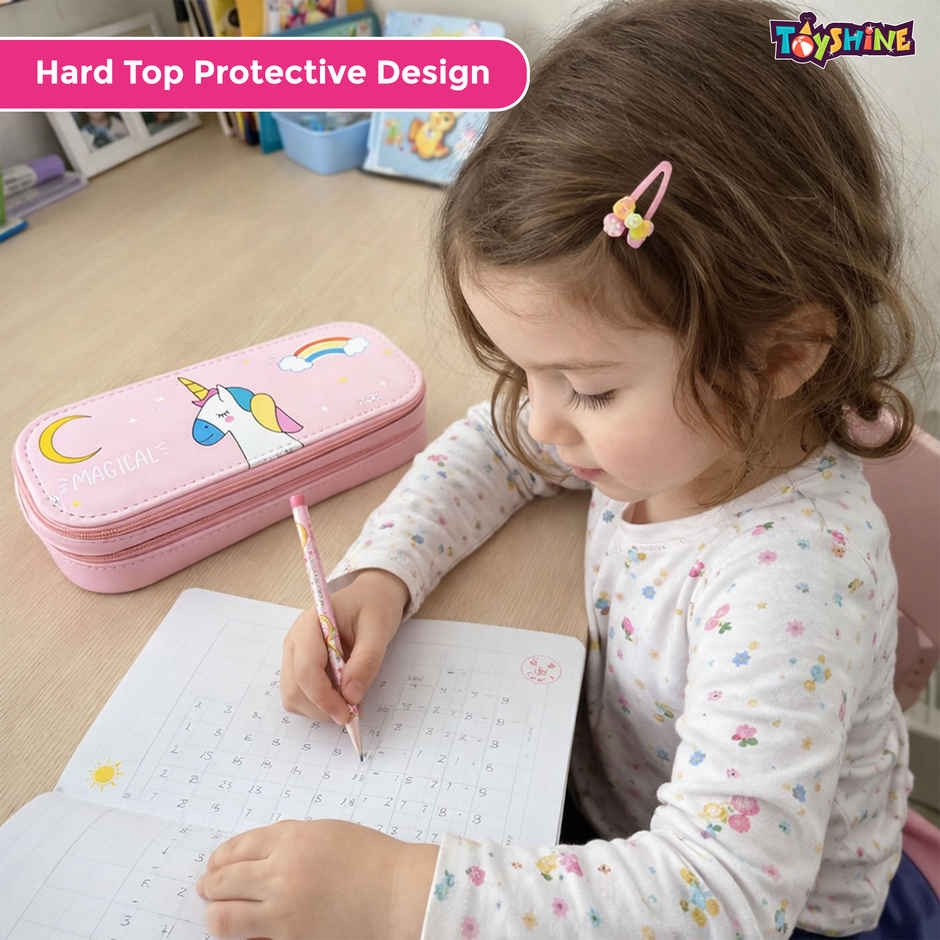 Toyshine Unicorn 2 Layer Large Capacity Pencil Pouch Handheld | Pink