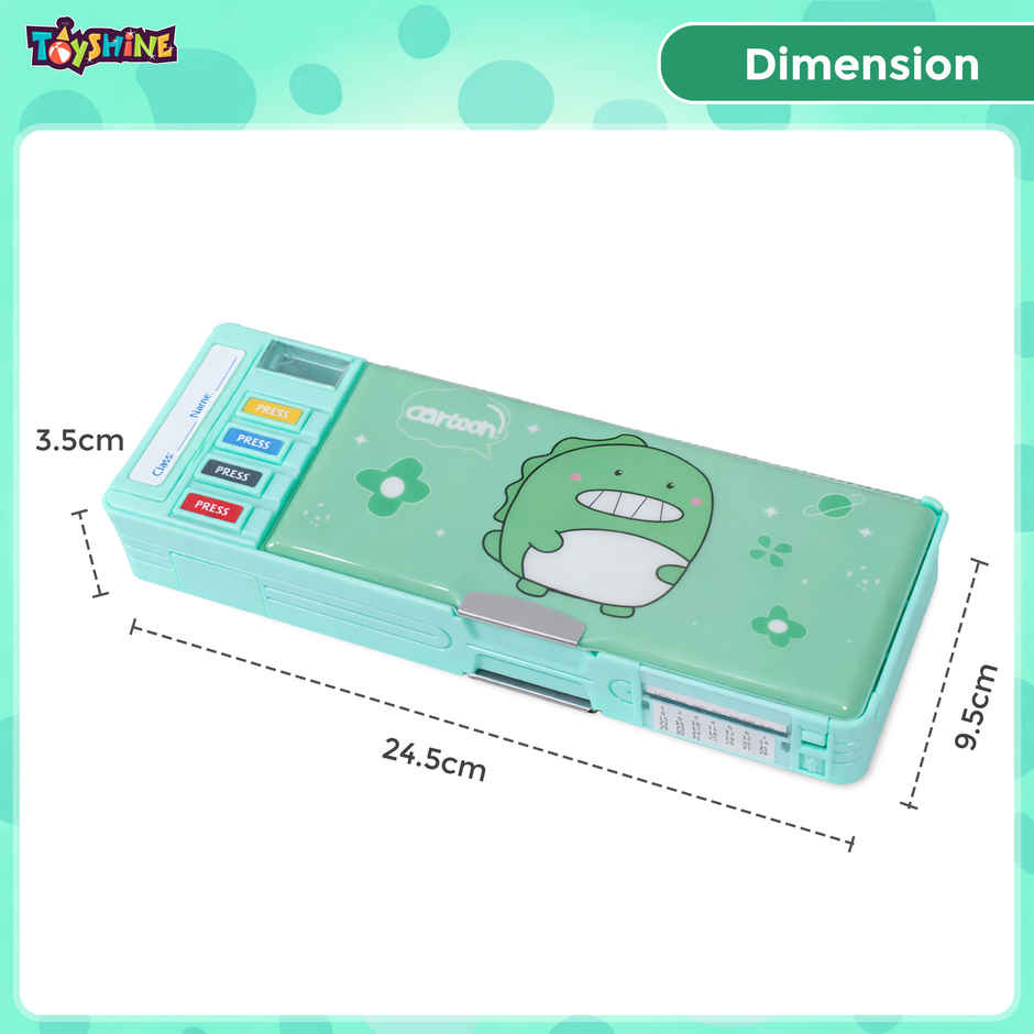 Toyshine Dinosaur Button Operated Pencil Box with Sharpener & Pen Stand | Green