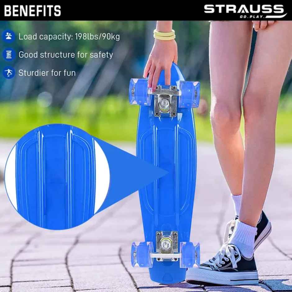 Strauss Cruiser Penny Board with LED Wheels, (Blue)