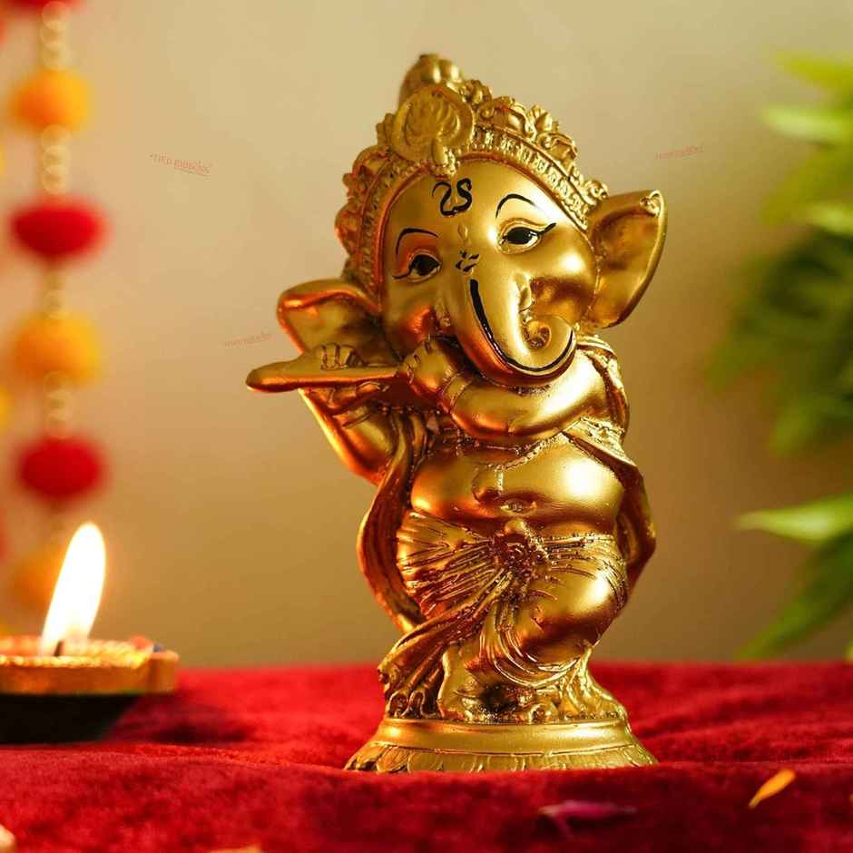 Tied Ribbons Ganesh Idol Statue Showpiece With Tray | 15 cm