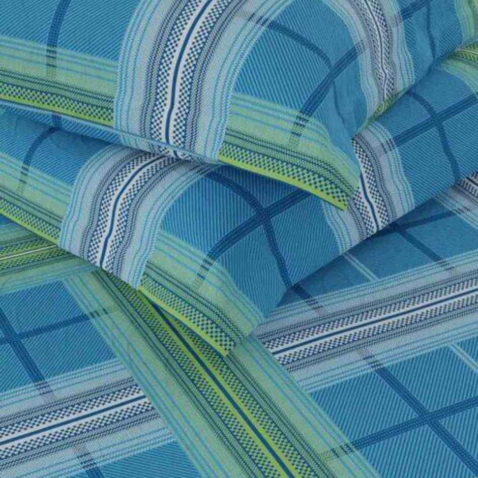 Kopa Extra Smooth Cotton Double Bedsheet With 2 Pillow Covers | Set of 3 | Lopez Checks - Blue