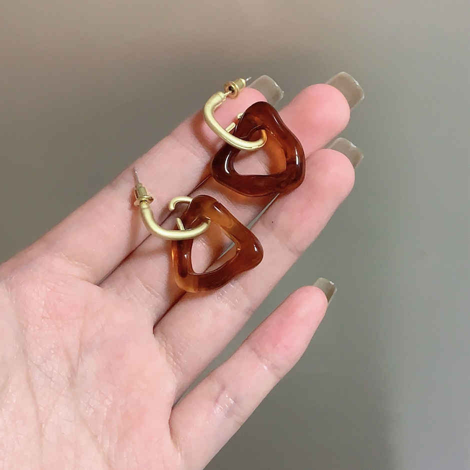 Just Lil Things Elegant Gold and Pearl Brown Geometric Hoop Earrings | jlt11527