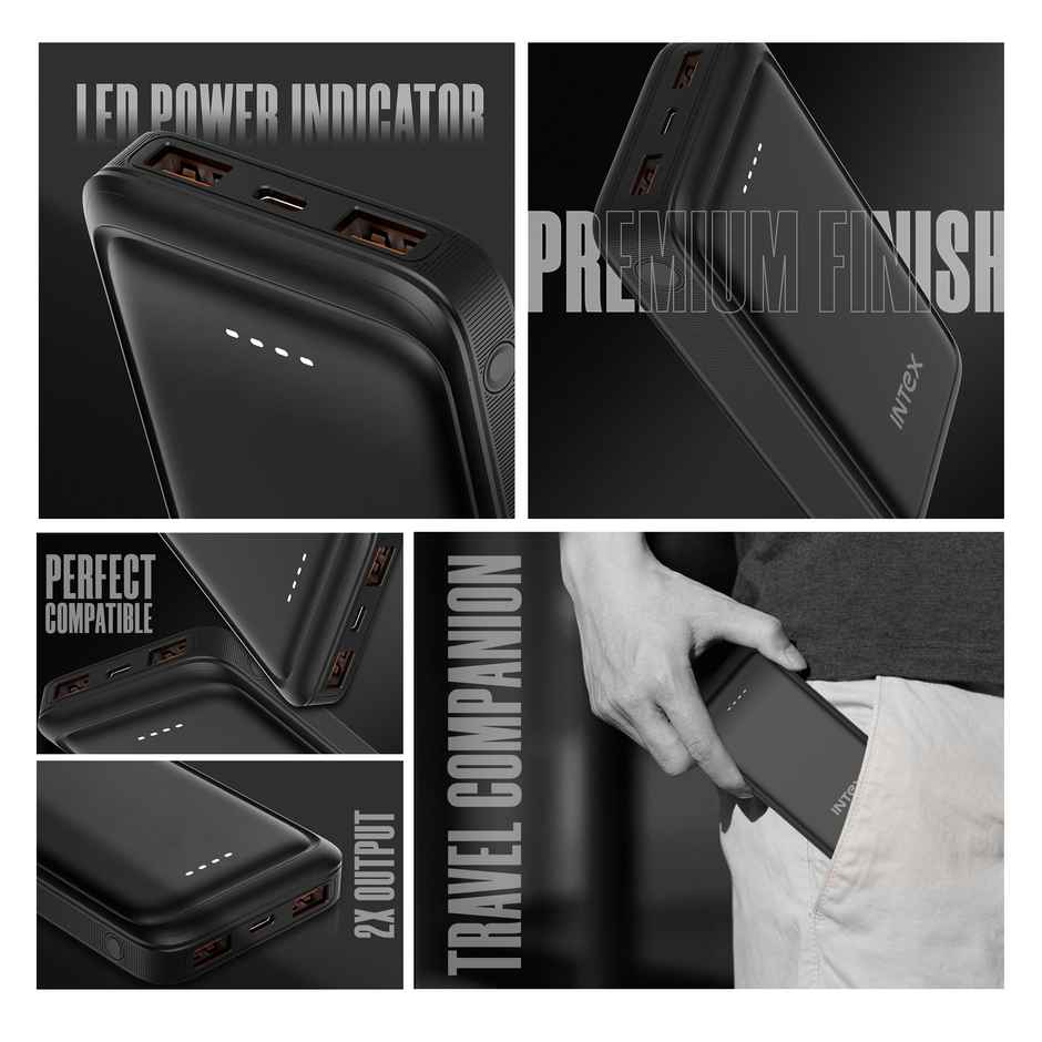 Intex 20000 mAh 22 W Wired Power Bank(Lithium Polymer, Fast Charging for Mobile) - Smokey Black