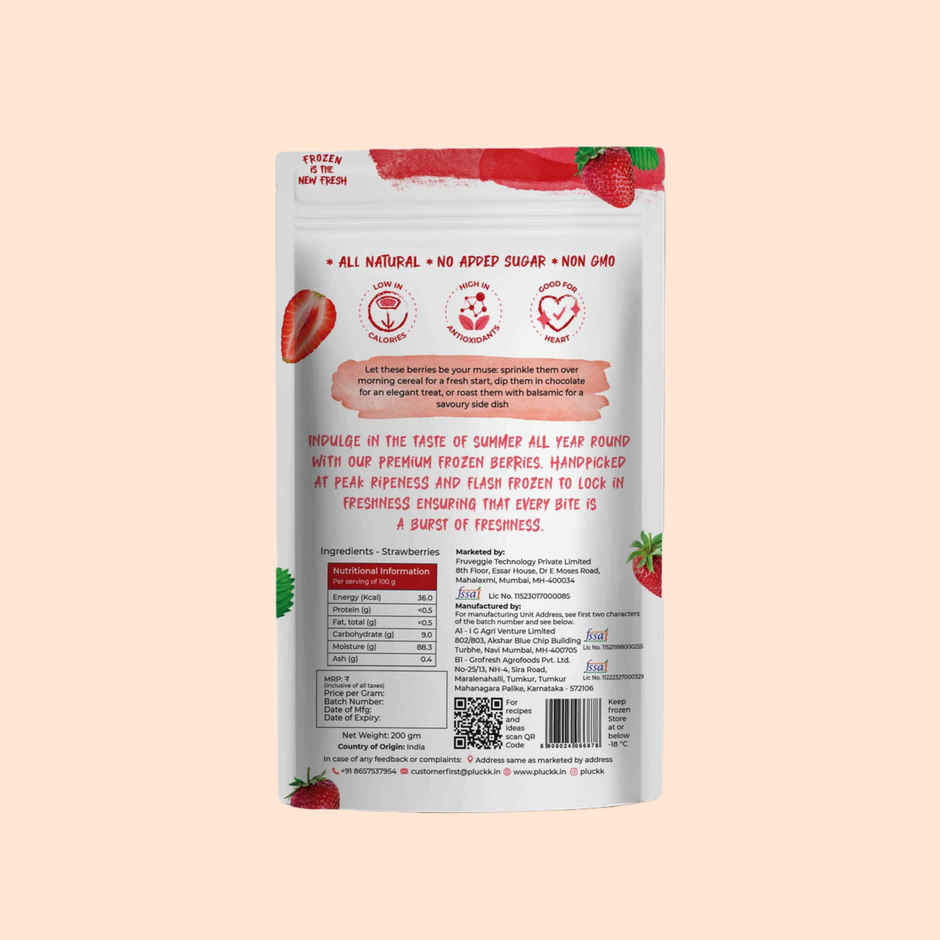Pluckk Fresh Frozen Imported Strawberry Natural | Non Gmo | Rich In Vitamin C | Healthy Snack