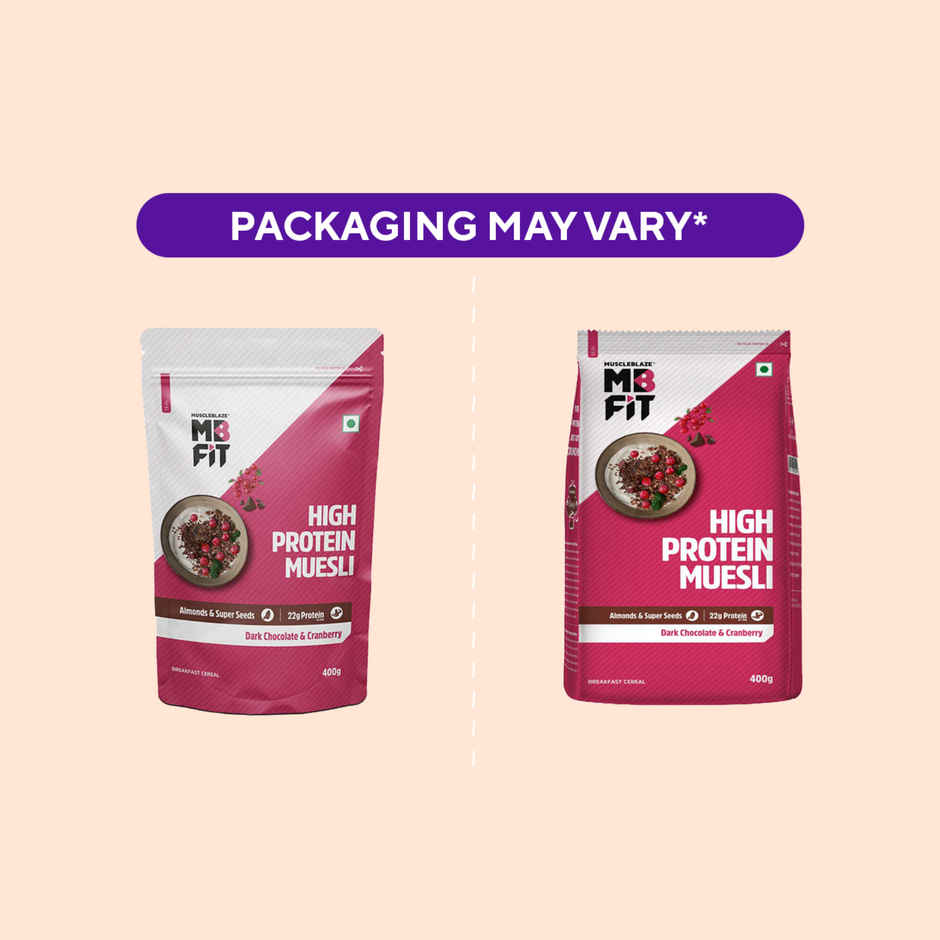 MuscleBlaze Fit High Protein Muesli (Dark Chocolate & Cranberry, 400g) | 22g Protein