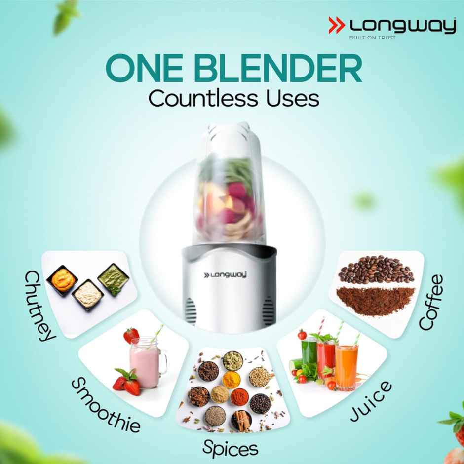 Longway Nutri Power Mixer Grinder & Nutri Blender | 600 W | 22000RPM | 5Jars and SS Blades - Silver