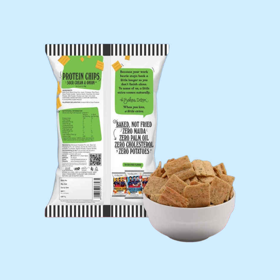 The Baker's Dozen Protein Chips Sour Cream & Onion Multigrain | 10g Protein | Baked | Healthy Snack