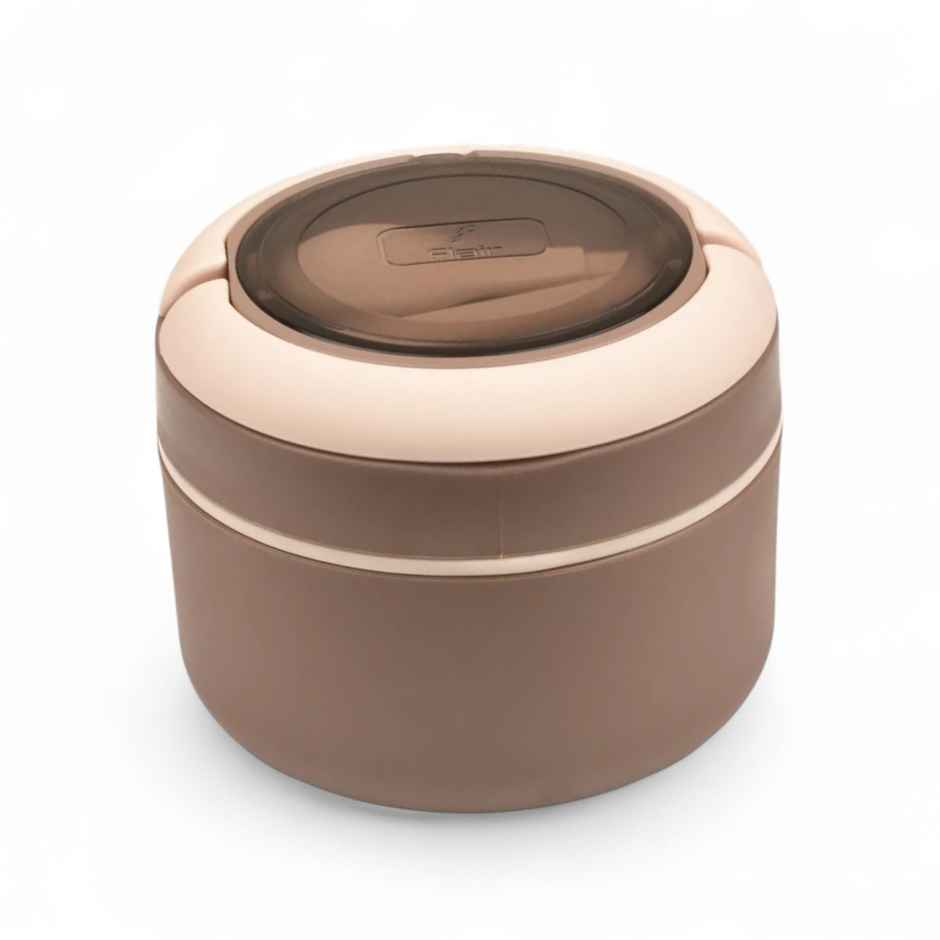 Flair Feast Lunch Box Set Beige Insulated Portable Container With Handle Attractive Spoon Carry Lid