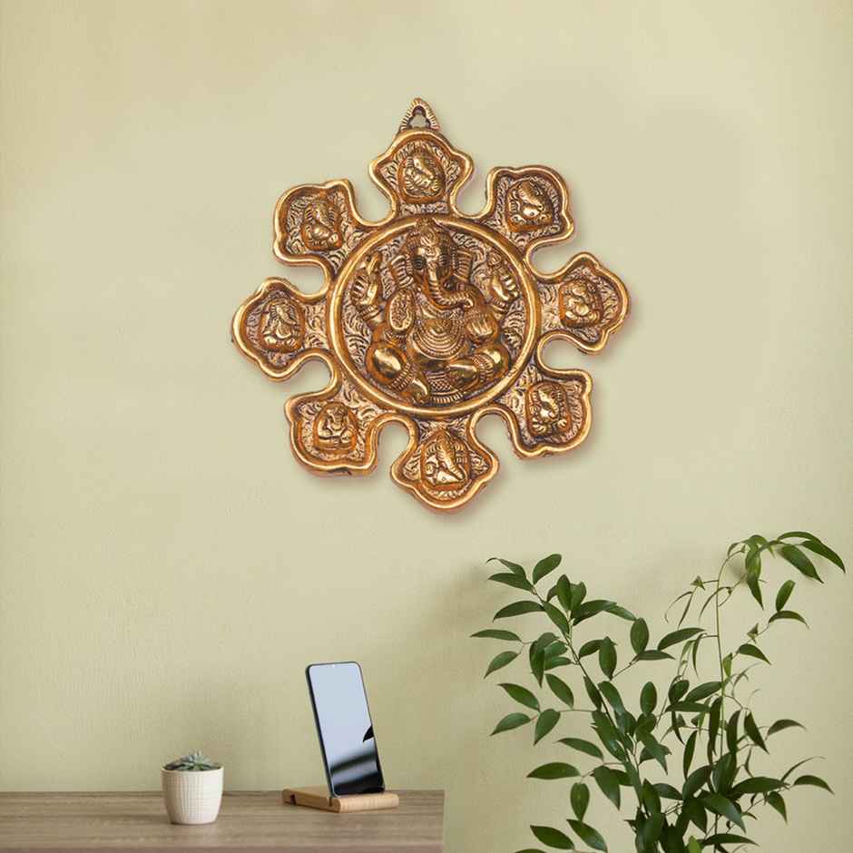 Asthmukhi Ganesh Wall Hanging in Gold Polish | Devnidhi
