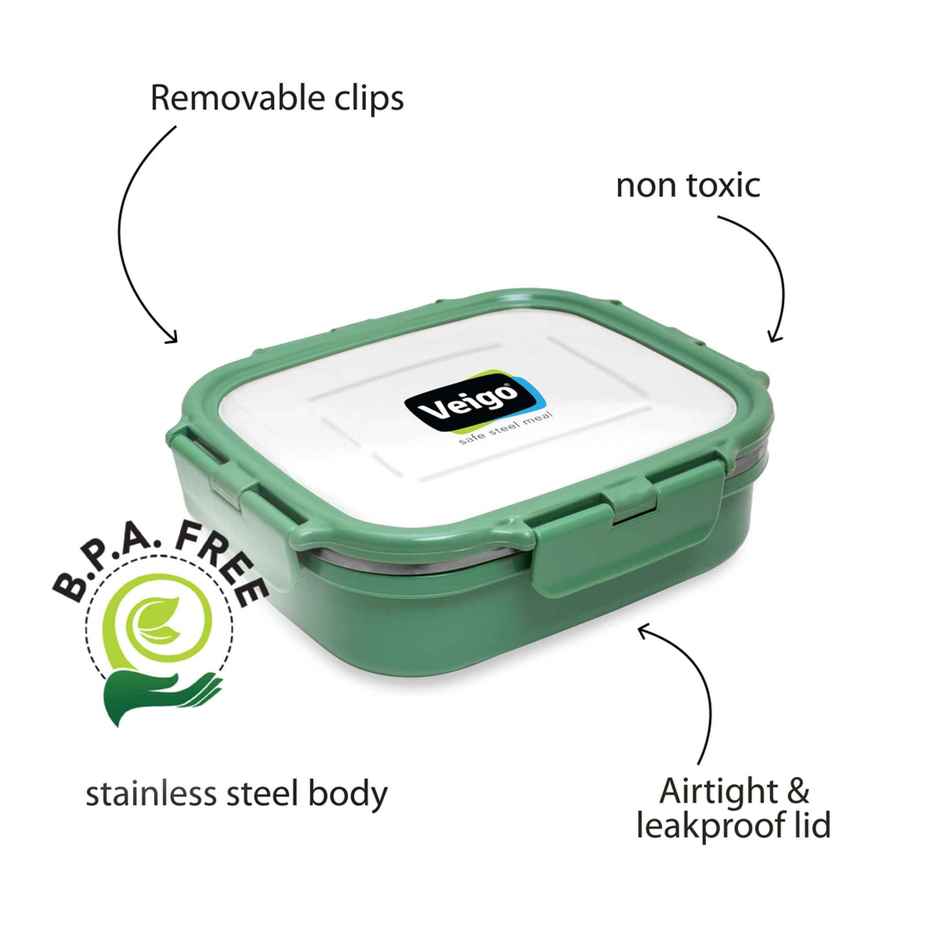 Veigo Heatup Large - Microwave Safe Stainless Steel Leakproof Lunch Box | 630ml Military Green