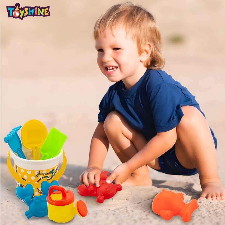 Toyshine 8 Pc Beach Basic Sand Toy Set for Toddlers | 18+ Months - Bucket & Sifter | Small