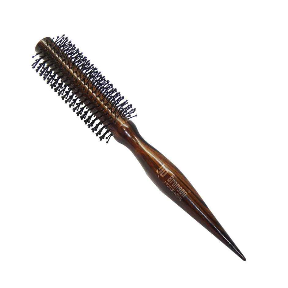 Bronson Professional Round Hair Brush Dark Brown Wooden For Quick Curls, Waves And Volume