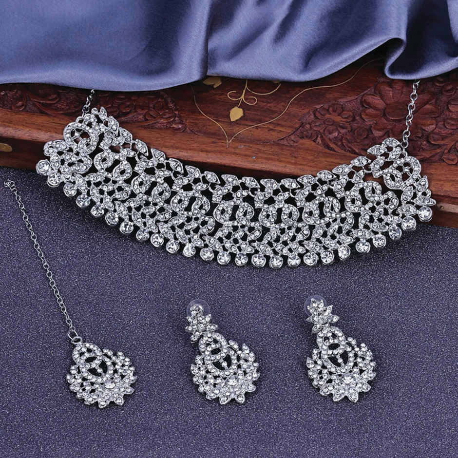 Sukkhi Delicate Party Wear Diamond Necklace Earring Jewellery Set For Women & Girls