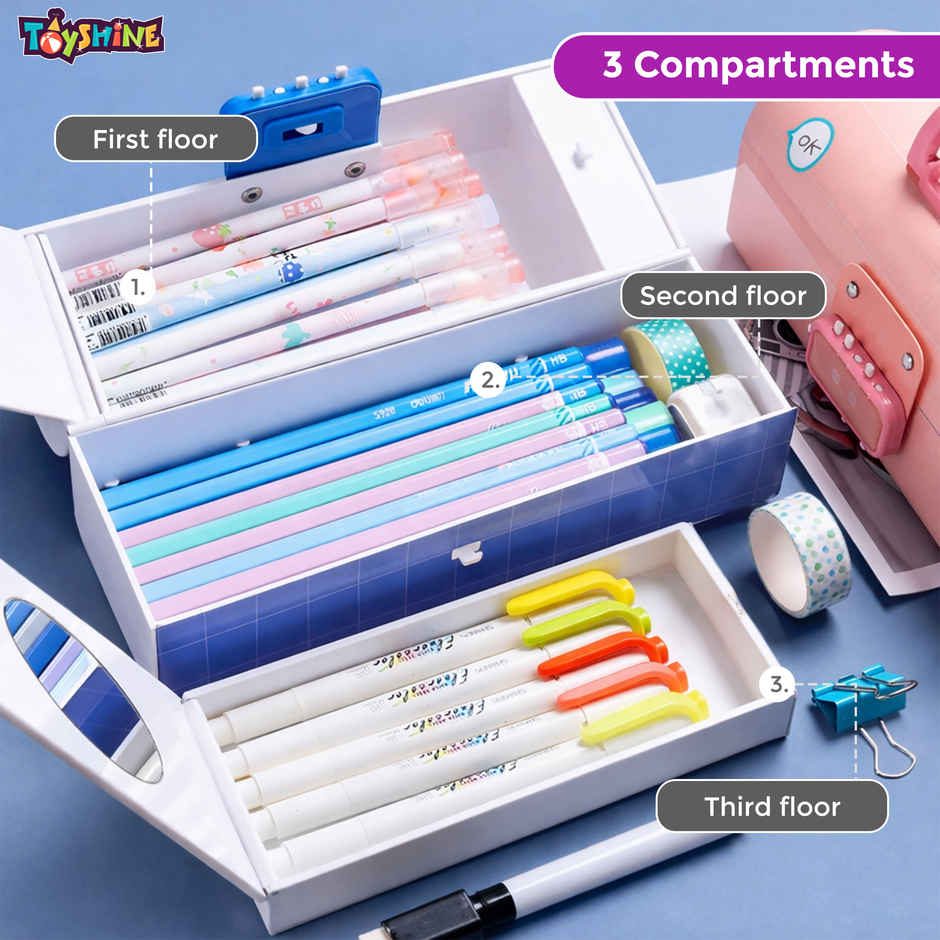 Toyshine Code Lock Pencil Box Multi Compartment Secret Storage | Dino