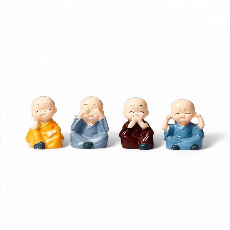 Perpetual Buddha Figurines, 4 Monks for Home, Office, Diwali & Feng Shui Decor